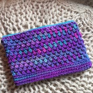 Colorful blues and purple Crochet Zipper Pouch zipper bag handmade new